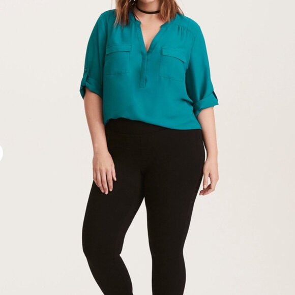 TORRID HARPER TEAL GEORGETTE PULLOVER 3/4 SLEEVE BLOUSE - Picture 2 of 8